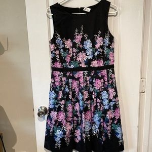 Talbots Fit and Flare Black Floral Sleeveless Dress
